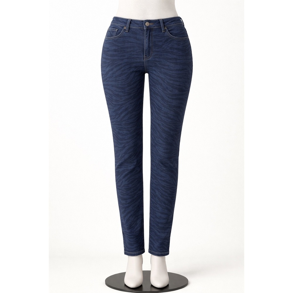White House Black Market Indigo Zebra Print Skinny Jeans Blue Size 6 WHBM
